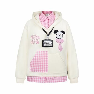 Sweet and cute fun embroidered fake two-piece sweatshirt jacket