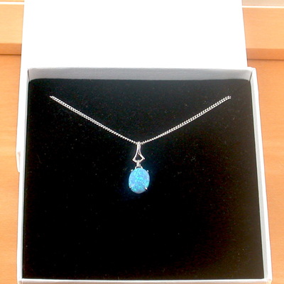 Boxed gift/925 blue opal pendant & 18" silver chain/blue opal necklace/blue opal jewelry/opal jewellery/opal jewelery/october birthstone/uk