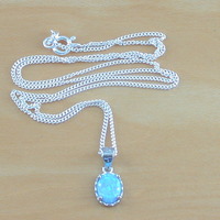 BOXED GIFT/Sterling Silver Blue Opal Pendant & Chain/Blue Opal Necklace/Opal Necklace/Opal Jewellery/Opal Jewelry/UK - Thumbnail 2