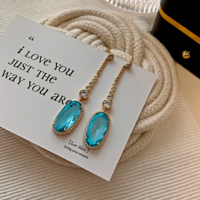 Elegant Crystal Dangle Silver & Gold Sky Blue CZ Drop Earrings - Thumbnail 3