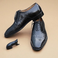 Crafted Leather Men Shoes Black Ostrich Leather Lace up Dress Shoes - Thumbnail 1