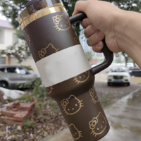 Handmade luxury Insulated Tumbler with Handle - Brown - Thumbnail 3