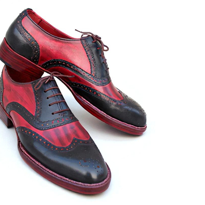Crafted leather handmade men classic genuine black red leather lace up oxford dress shoes