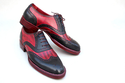 Crafted Leather Handmade Men Classic Genuine Black Red Leather Lace up Oxford Dress Shoes