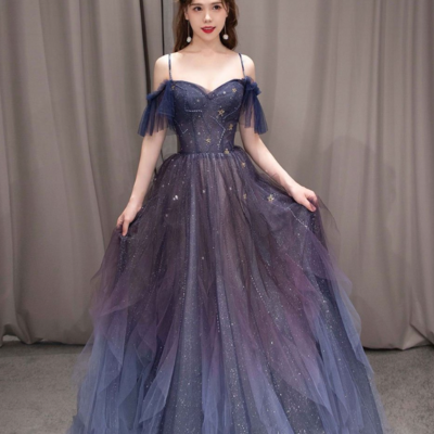 Off shoulder purple sweetheart floor length prom dress
