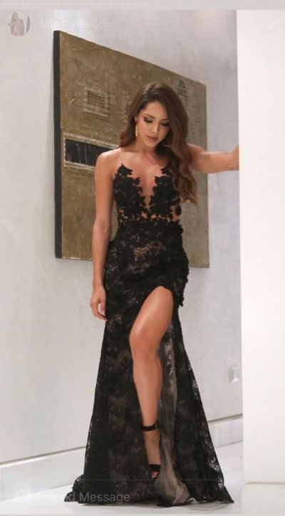 Sexy Black Lace Split Formal Prom Dresses