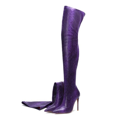 Pointed python pattern stiletto heel thigh boots performance boots 47 large size custom boots