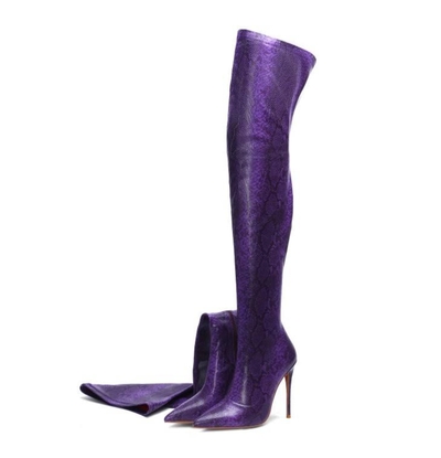 Pointed Python Pattern Stiletto Heel Thigh Boots Performance Boots 47 Large Size Custom Boots