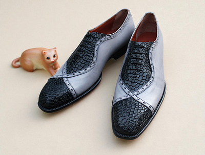 Crafted Leather Classic Gray Calf Black Crocodile Leather Lace up Dress Shoes 