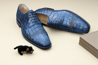 Crafted Leather Handmade Mens Blue Crocodile/Alligator Dress Shoes 