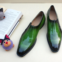 Crafted Leather Stunning and Classic Green Patina Crocodile Leather Alligator Side Laces Dress Shoes - Thumbnail 1