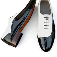 Crafted Leather Stunning Men Black Patent White Leather Dress Shoes - Thumbnail 4