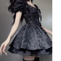Puff Sleeve Vintage Style BVlack Gothic Dress - Thumbnail 4
