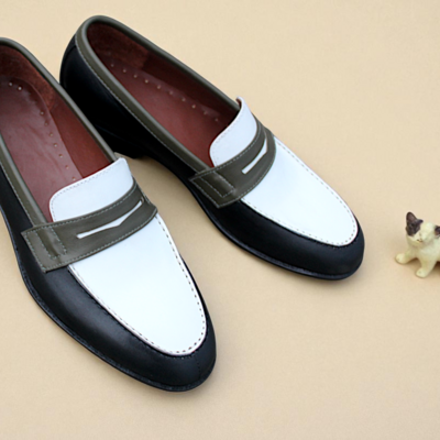 Crafted leather men tri tone leather moccasin loafers dress shoes