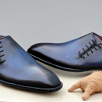 Crafted Leather Blue Leather Side Laces Oxford Dress Shoes - Thumbnail 1