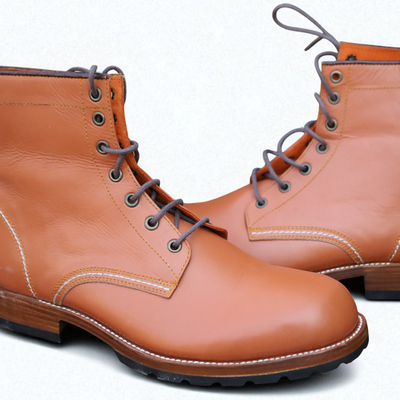 Crafted leather brown leather ankle high lace up boot