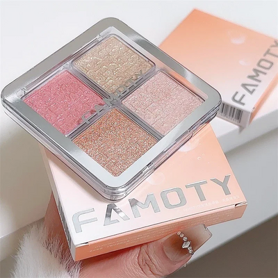 4 colors diamond highlighter powder palette glitter face contour brighten makeup