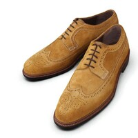 Crafted Leather Brown Suede Leather Wingtip Oxford Lace up Dress Shoes - Thumbnail 4