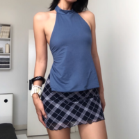 Solid color halterneck backless one-piece sexy top - Thumbnail 1
