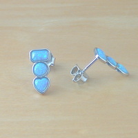 BOXED GIFT/Sterling Silver Blue Opal Rectangle Stud Earrings/Opal Earrings/Blue Opal Earrings/Opal Jewellery/Opal Jewelry/Gemstone Earrings/UK - Thumbnail 1