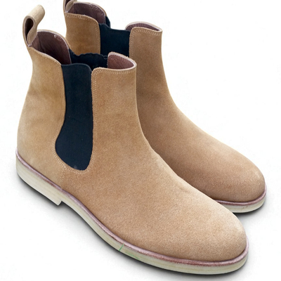 Crafted leather classic beige suede leather chelsea dress boot - Thumbnail 1