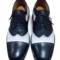 Crafted Leather Men Black White Leather Wingtip Lace up Oxford Dress Shoes - Thumbnail 3