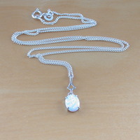 BOXED GIFT/925 White Opal Pendant & 18 inch Silver Chain/Sterling Silver Opal Necklace/Opal Jewellery/Opal Jewelry/U.K - Thumbnail 2