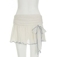 Sexy contrasting polka dot ruffled ribbon skirt - Thumbnail 6