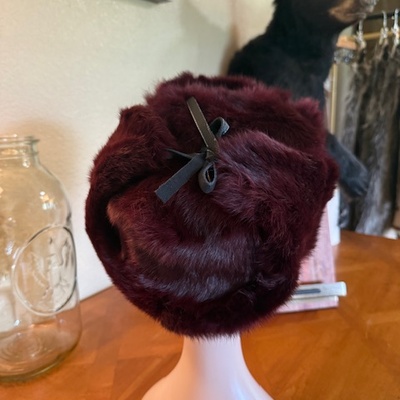 Rabbit trapper hat burgandy