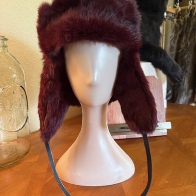 Rabbit trapper hat burgandy