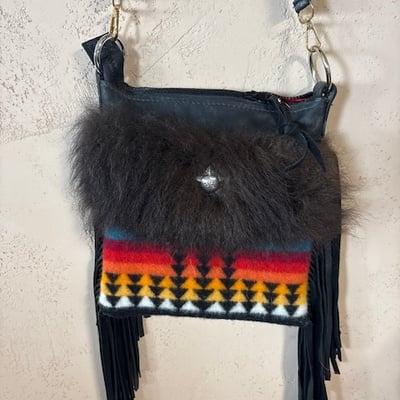 Buffalo and pendelton wool and blck leather purse