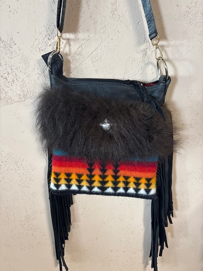 Buffalo and pendelton wool and blck leather purse