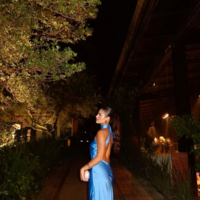 Sheath Blue Open Back Evening Gowns - Thumbnail 6