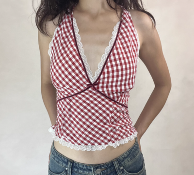 Heavy Plaid Lace Halter Top