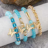 4Pcs Butterfly Beaded Bracelet Set for Women – Trendy - Thumbnail 6