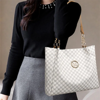 Vintage Geometric Tote Bag Synthetic Leather Letter "M" Design for Women Handbag - Thumbnail 4
