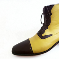 Crafted Leather Classic Handmade Yellow Dark Brown Leather Ankle High Lace up Dress Boot - Thumbnail 5