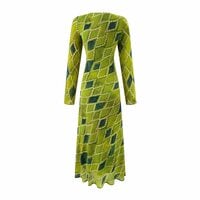 Diamond checkered lace-up V-neck long-sleeved bias-cut waist slim dress - Thumbnail 1