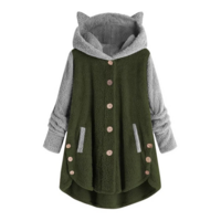Warm Fleece Hoodie  Pullover with Cat Ears & Pockets - Thumbnail 3