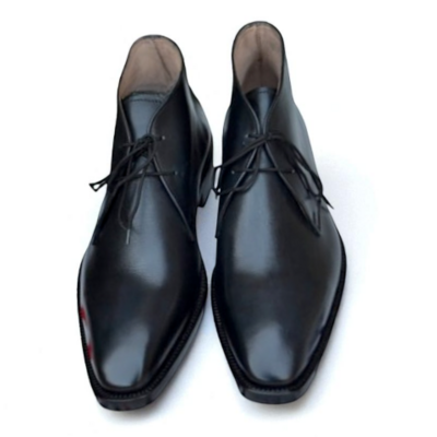 Crafted leather classic handmade black calf leather chukka lace up dress boot