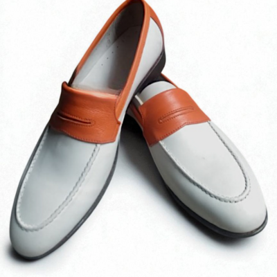 Crafted leather classic white tan leather moccasin loafers dress shoes