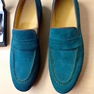 Crafted leather classic blue suede leather moccasin loafers dress shoes