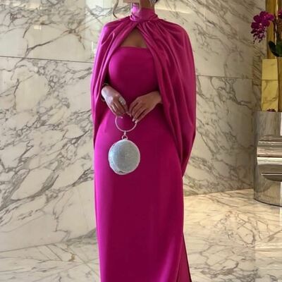 Hot pink fuchsia sheath prom dress evening formal gown sexy birthday party gown