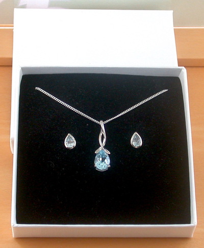 BOXED GIFT SET/Blue Topaz Pendant 18" Sterling Silver Chain/Topaz Necklace/Topaz Jewellery/Topaz Earrings/Topaz Jewelery/November Birthstone/UK