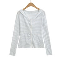 Summer cool thin striped long-sleeved zipper hooded jacket sun protection clothing - Thumbnail 3