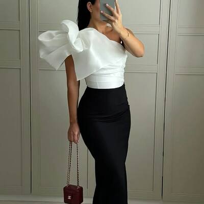White and black sheath prom dress evening formal gown birthday party gown