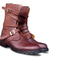 Crafted Leather Handmade Men's Brown Grain Leather Military Strap Ankle High Combat Jodhpur Boot - Thumbnail 2