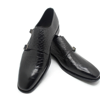 Crafted Leather Classic Men Black Crocodile Leather Monk Strap Dress Shoes - Thumbnail 2
