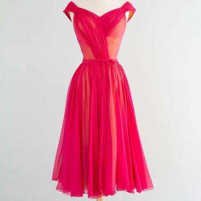 1950s vintage a line red prom dress birthday party gown - Thumbnail 1