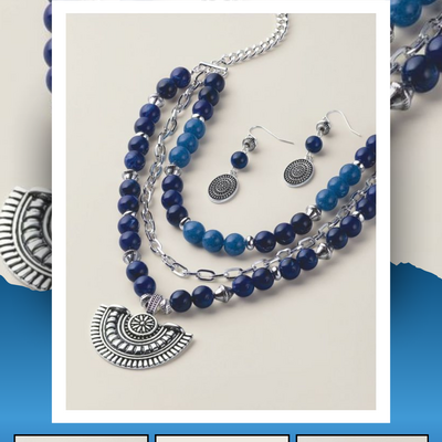 Blue tribal charm necklace and earring set